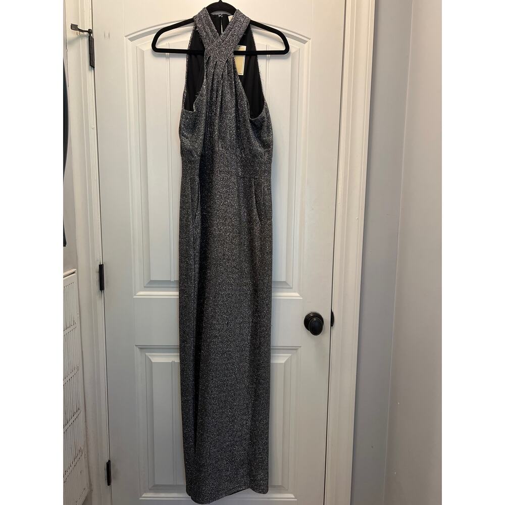 NWT Michael Kors Women’s Halter Neck Lurex Twist Jumpsuit Size XL Silver Gray - Picture 2 of 7